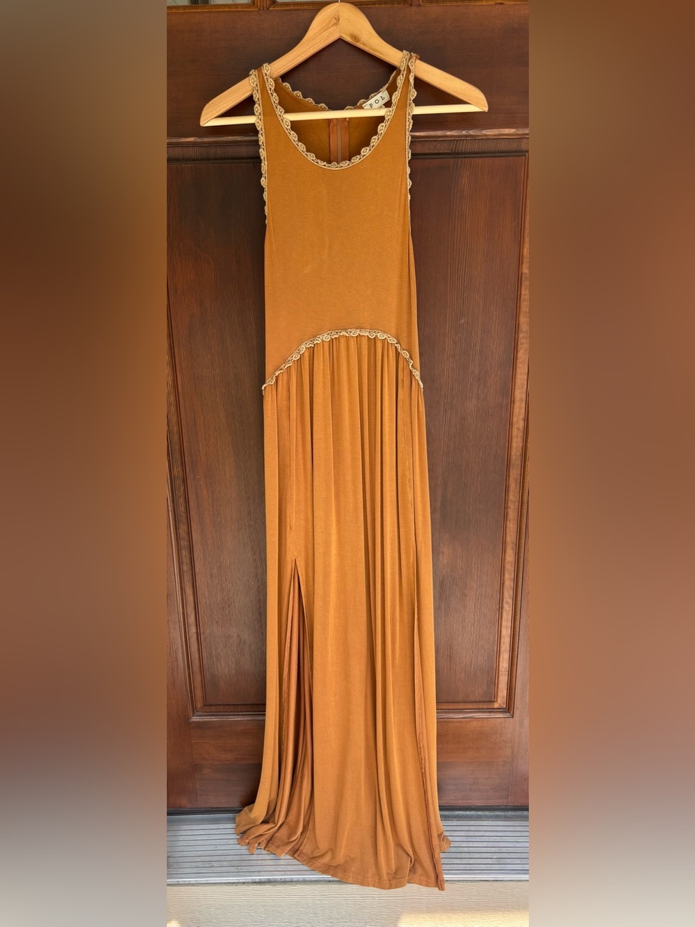 Women’s Maxi Dress in Mustard with Lace Trim - Picture 1 of 8
